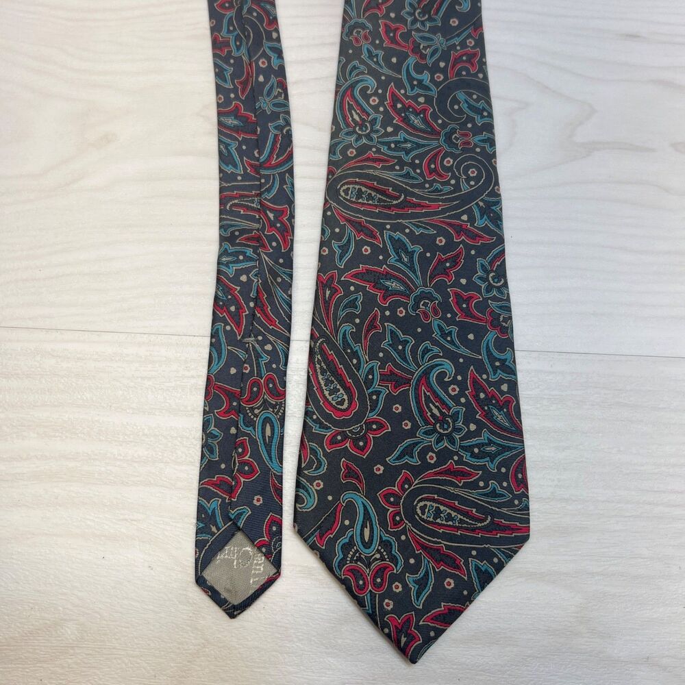 Vintage Christian Dior Silk Tie Blue Red Paisley Made USA